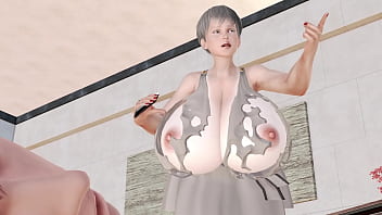 mom with giant boobs in red robe fuck son at breakfast
