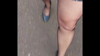 woman walking in miniskirt,pantyless