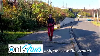 walking outside latex porn