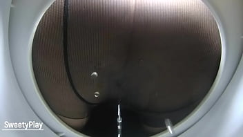 in pantyhose on toilet