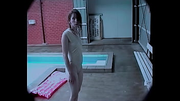 wife stripping at pool