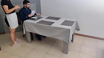 son watching mom pussy under the table