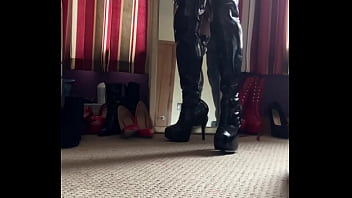 pvc thigh boot gang bang